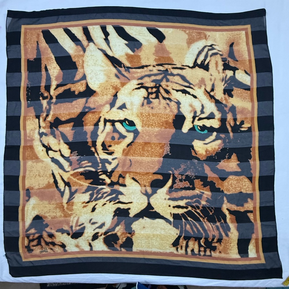 Honey Silk Scarf Tiger Print Black Gold 34x35 Animal Print